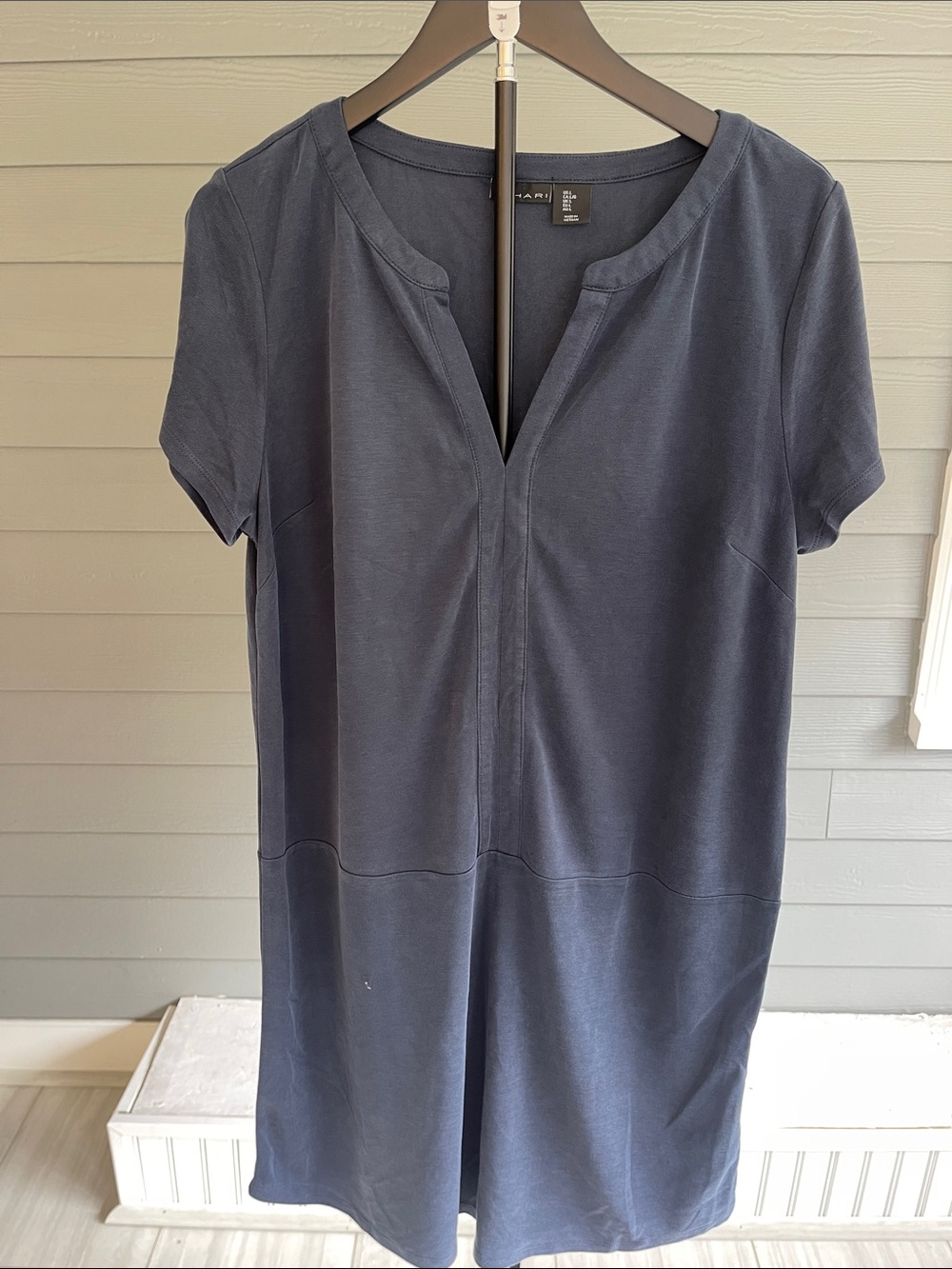 T Tahari Navy Short Sleeve Midi Shift Dress Size Large